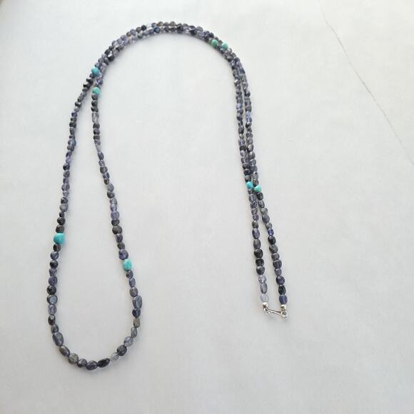 Jay King Long Necklace 60" Indigo Iolite & Turquoise New Sterling Silver 925 - Picture 2 of 10
